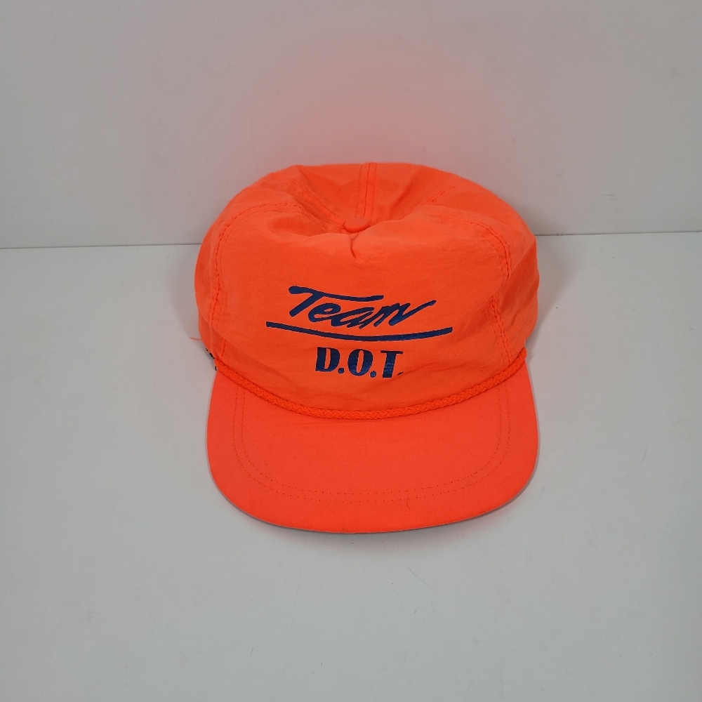 Vintage Barker Specialty Neon Orange Team DOT Snapback Baseball Hat Made in USA